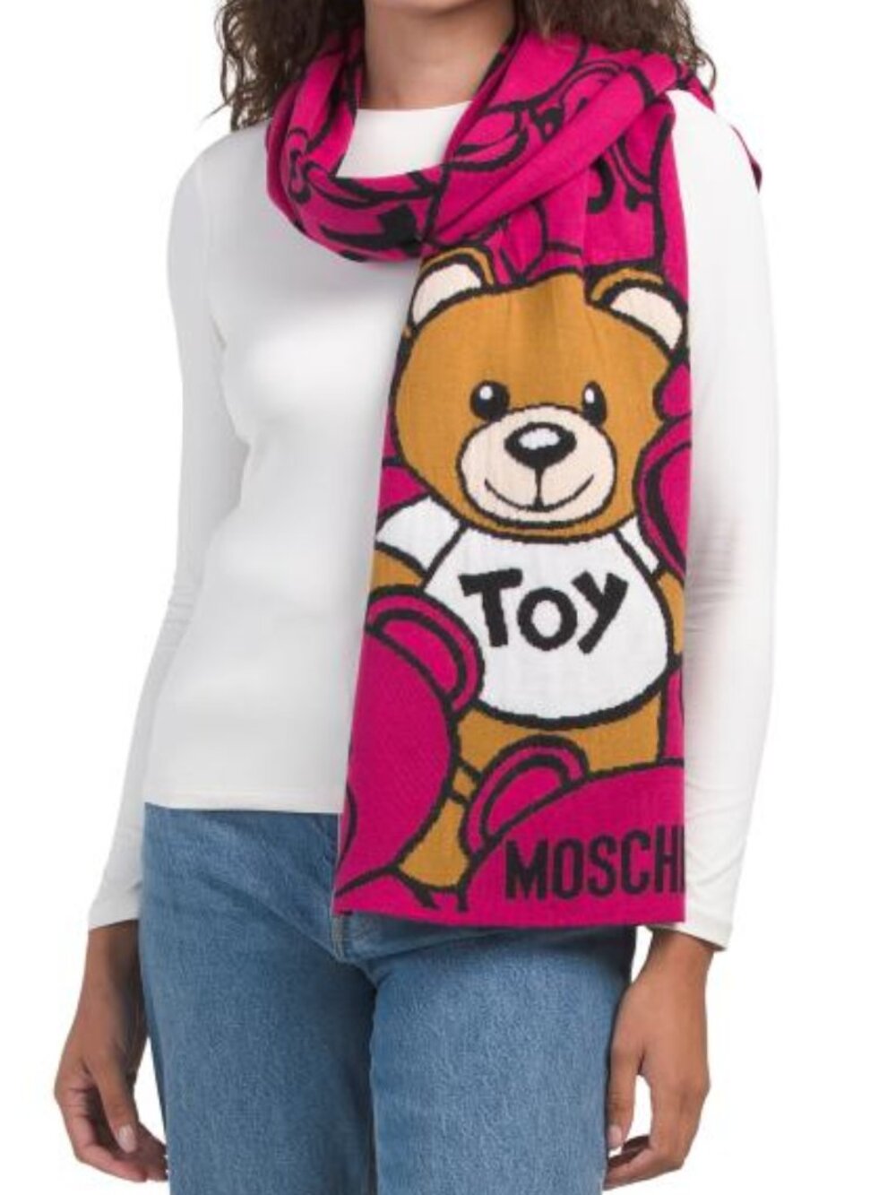 MOSCHINO Made In Italy Wool Teddy Bear Scarf